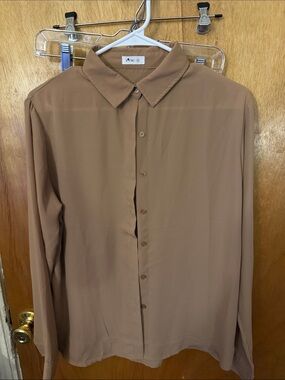 Women's Sheer Button-Front Blouse — Tan